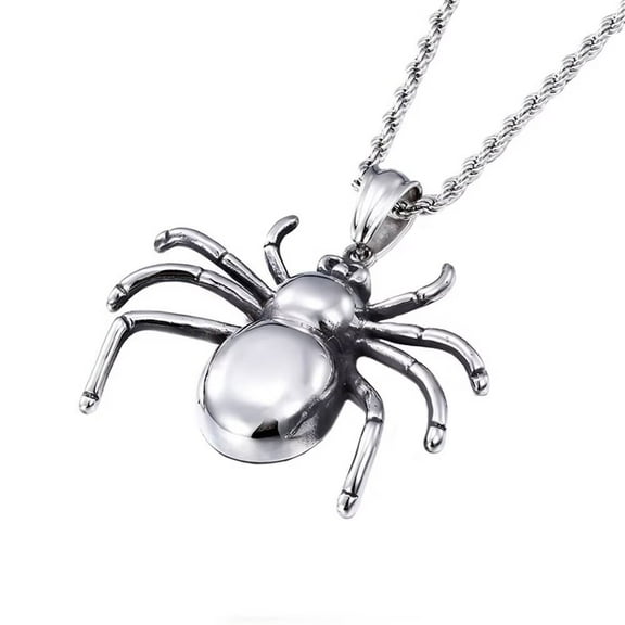 HIJONES Men's Spider Pendant Necklace Stainless Steel Personalized Hip Hop Chain Collarbone Jewelry Silver
