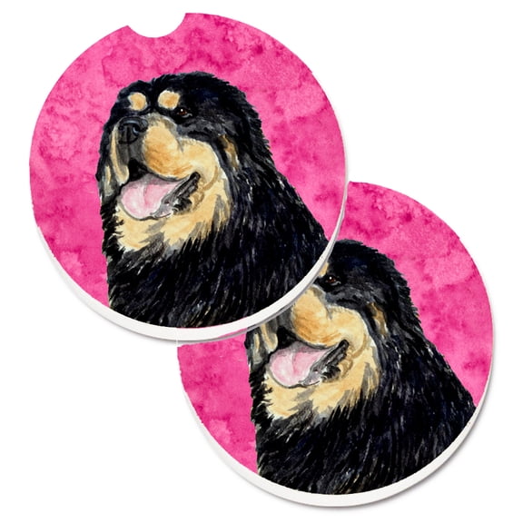 Carolines Treasures SS4788-PKCARC Pink Tibetan Mastiff Set of 2 Cup Holder Car Coasters  Large multicolor