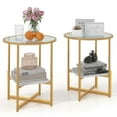 thumbnail image 1 of Costway Table d'Appoint en Verre 2 Pcs, Table d'Appoint Ronde 20 Pouces à 2 Niveaux avec Tablette de Rangement en Faux Marbre, 1 of 10