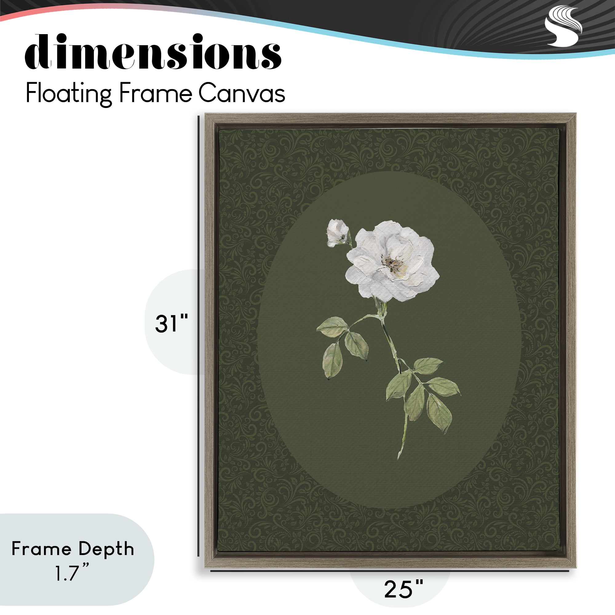 Stupell Industries White Rose on Emerald Brown Framed Floater Canvas Wall Art, design by Sally Swatland