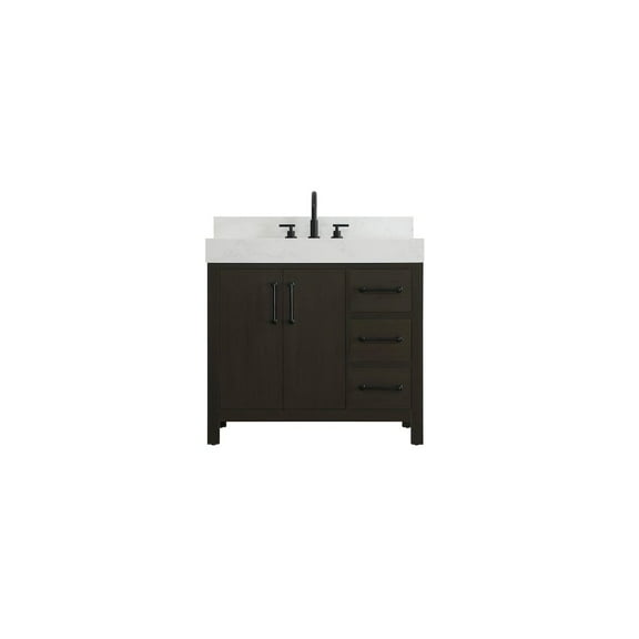 Elegant Kitchen and Bath 36 inch Single Bathroom Vanity In Mocha Brown with backsplash