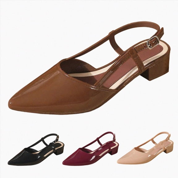 Women's Mary Jane Shoes Point Toe Ballet Flat Adjustable Ankle Buckle Mules Casual Slip on Comfortable Chunky Low Block Heels Black Size 8