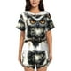 thumbnail image 1 of Fotbe Whimsical Owl On Branch Conjunto de Pijama Estampado para Mujer, 2 Piezas, Ropa de Dormir con Camiseta de Manga Corta y Shorts Suaves-X-Large, 1 of 6