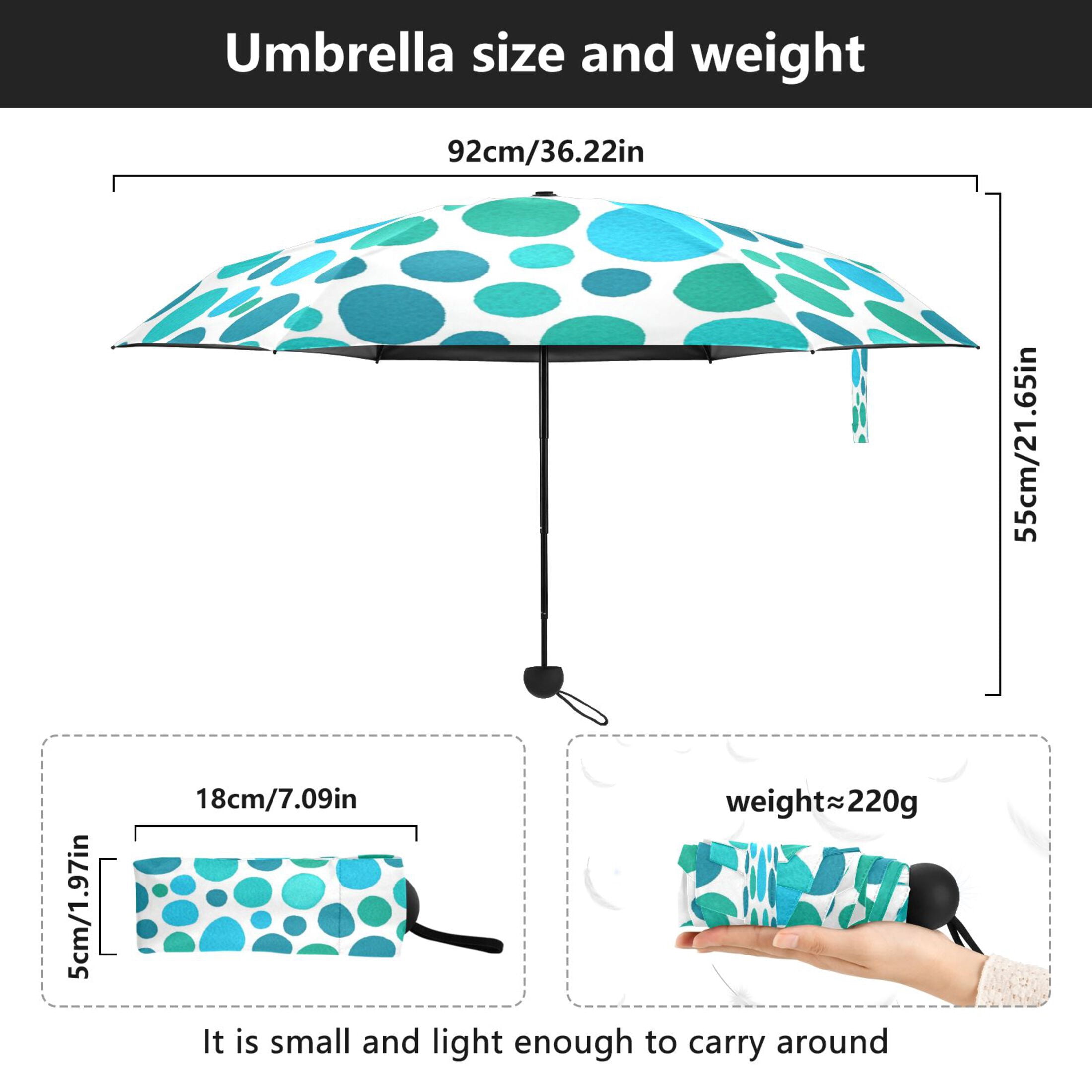 Oceanic Polka Dots Umbrellas for Sun Auto Open Close UV50+ Waterproof 5-Fold Compact Fiberglass Frame