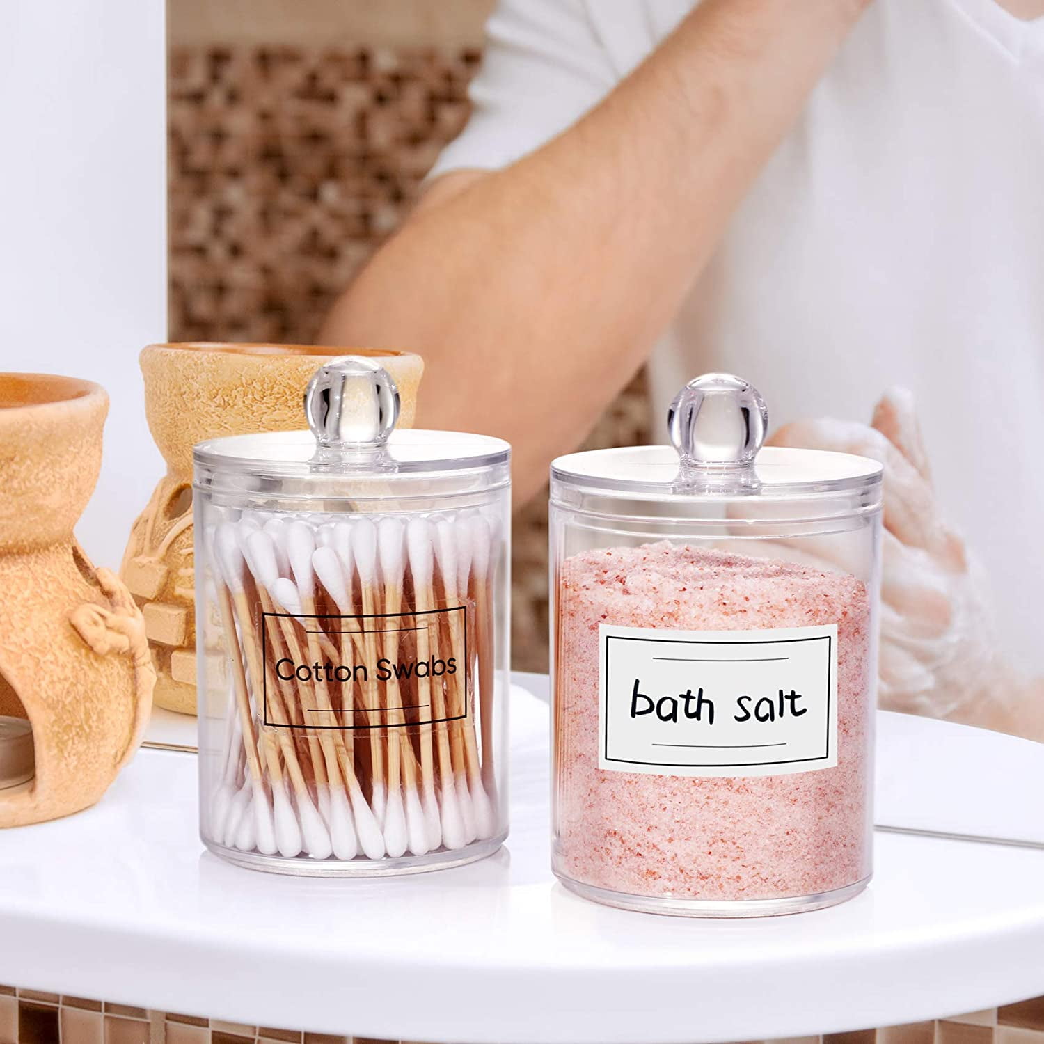  ALAMHI 2 Pack Qtip Holder Apothecary Jars with Lids