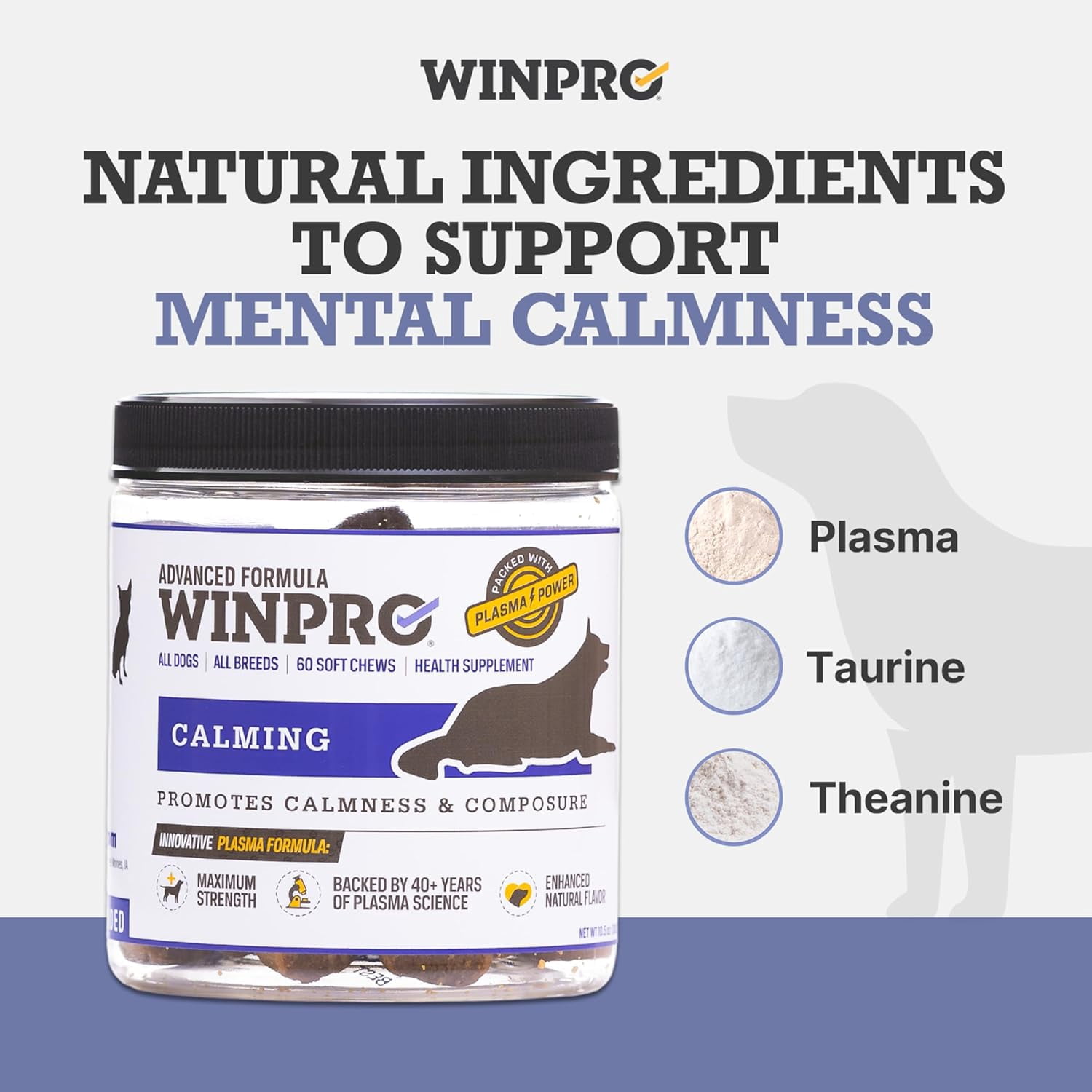 WINPRO Calming Chews for Dogs – Plasma-Powered Soft Chews to Promote Relaxation and Calming Effect – Made With Natural Ingredients, Grain-Free - Suitable for All Breeds & Sizes – 60 Count