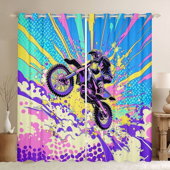 Castle Fairy Pop Art Motocross Black Out Curtains for Teens, Bright Burst Jump Curtains Pack of 2 (42x63 Each) for Vibrant Bedroom, Purple Pink