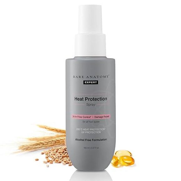 Bare Anatomy Heat Protection Spray Serum| Controls Frizz for up to 24 Hrs | Vitamin E, Pea Protein & Veg Keratin Enriched | Paraben Free | For Women & Men | Vegan |230 °C Heat Protection 150 ml
