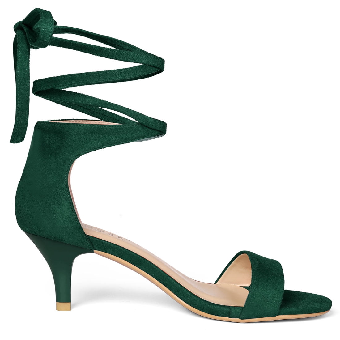 DARING DIVA Women's Casual Stylish Lace Up Black Sandals with Kitten Heel Green 7.5
