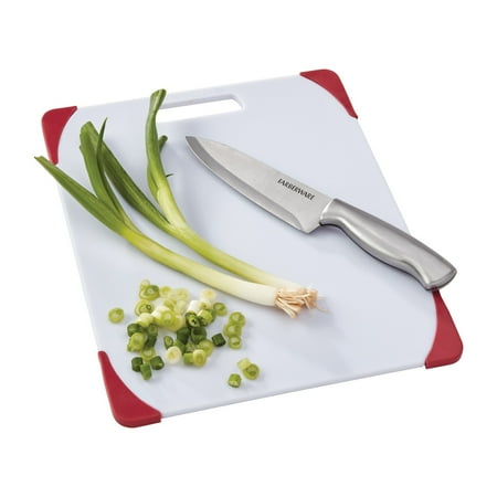 Farberware 11-inch X14-inch Nonslip Poly Cutting Board with Red Corners