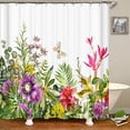 thumbnail image 4 of Floral Shower Curtain, Colorful Plant Flower Shower Curtain Set, Red Wildflower Botanical Shower Curtains for Bathroom, Waterproof Fabric with 12 Hooks, 72 x 72 Inches, 4 of 6