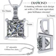 thumbnail image 3 of Silver CZ Princess Cut Solitaire Pendant-4 Prongs-7.0mm-2.00ct Equivalent Diamond Weight-Platinum Plated, 3 of 7