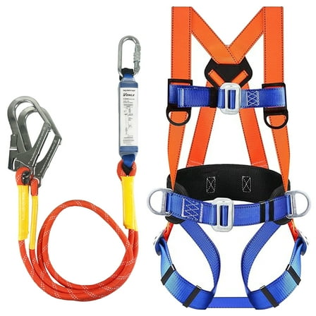 Vonlx Industrial Fall Protection Harness with Shock Absorbing Lanyard, Comfort Pad, and D-Ring, Blue, 1 Piece
