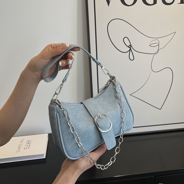Bolso de mujer Cadena Y2K Bolsos de compras PU Hot Girls Punk Bag Purse (Azul claro)