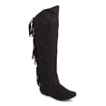 thumbnail image 1 of Qupid DC03 Women Suede Knee High Round Toe Fringe Flat Boot, 1 of 6