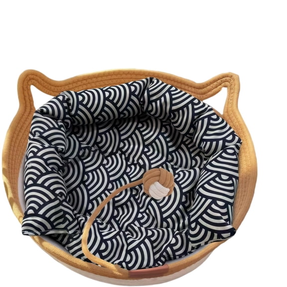 Handwoven Cat Basket,Cotton Rope & Round Cat Sleeping Nest with a Playing Ball for Indoor Cats Small Dogs,Breathable & Easy to Clean