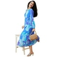 thumbnail image 6 of Globus Women Blue Abstract Printed Tiered Georgette Fit And Flare Midi Dress, 6 of 6