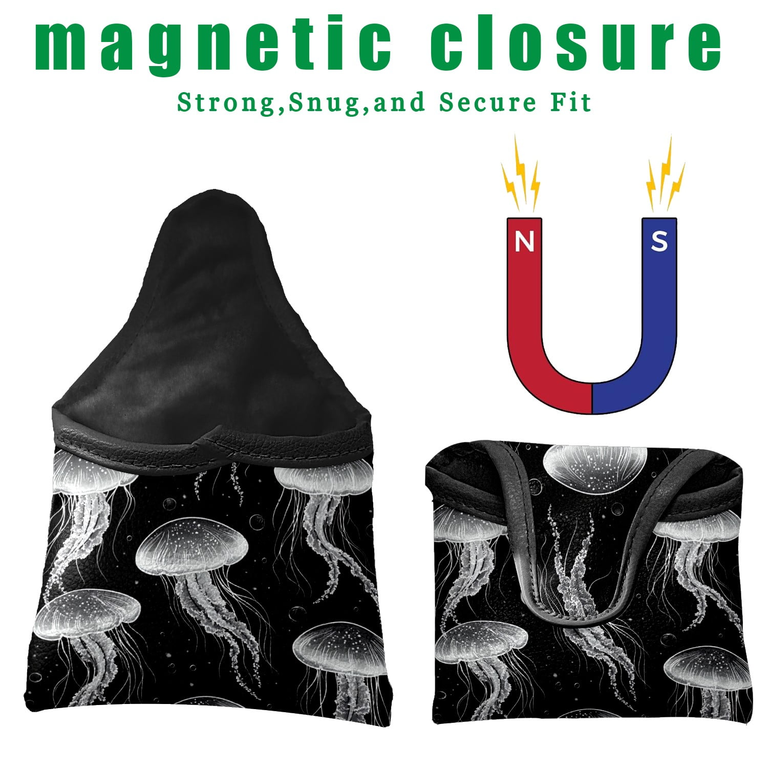 Golf Mallet Putter Cover Premium Leather Waterproof Golf Putter Head Cover with Magnetic Closure Jellyfish