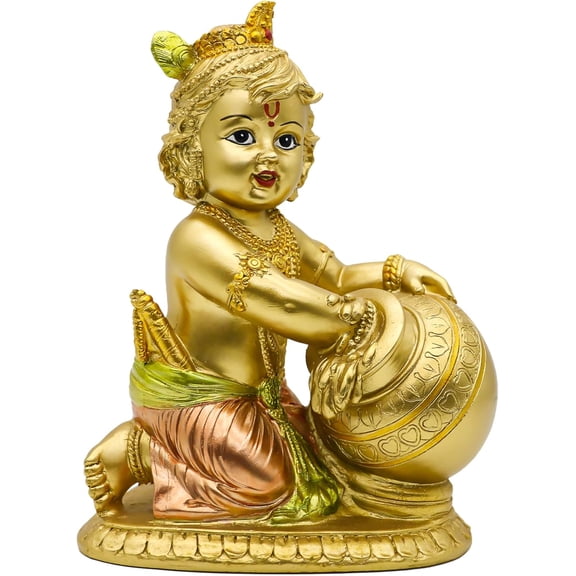 alikiki Hindu Lord Baby Krishna Statue – Indian Idol Krishna Figurines for Home Mandir Temple Pooja - India Murti Buddha Sculpture Religious Gifts Items