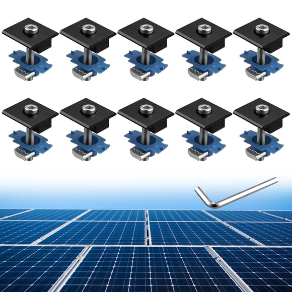 Anbte 10 Pcs Pinces Mi-Hautes pour Panneaux Solaires pour Unistrut, Supports de Panneaux Solaires en Aluminium 30mm/35mm, Kit de Montage pour Toit en Métal, Toit en Tôle, Toit Plat, Feuille R