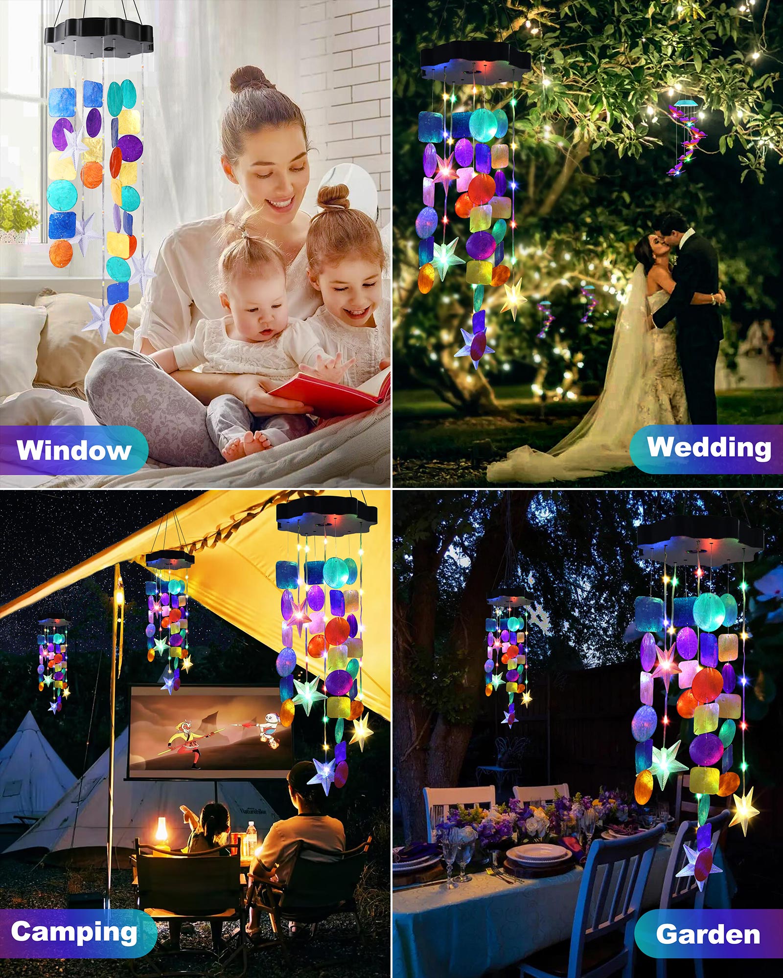 Toodour Solar Wind Chimes with Colorful Shells photo 2