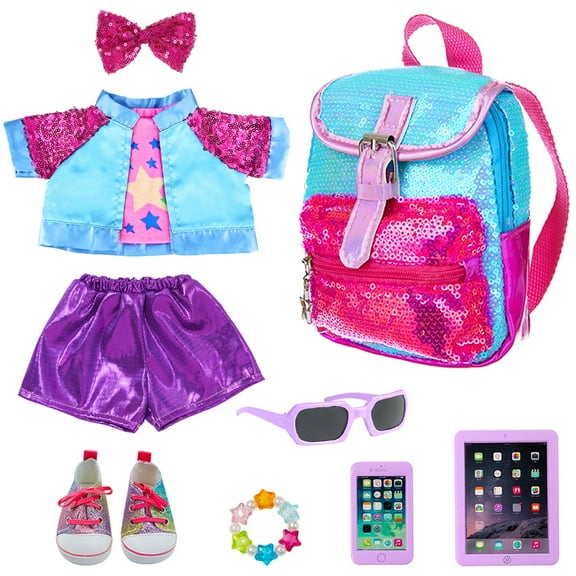ZITA ELEMENT 18 Inch Doll Clothes & Accessories Set - 3-Piece Doll Outfits with Shoes, Backpack, Hair Clip, Bracelet, Sunglasses and other 18 Inch Doll Accessories for Kids