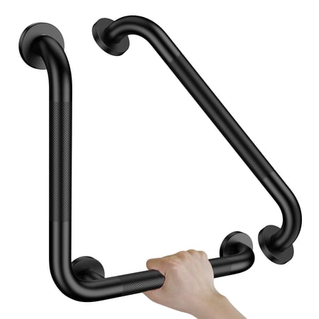 16IN-2P Black L-Shaped & Straight Bathroom Grab Bars