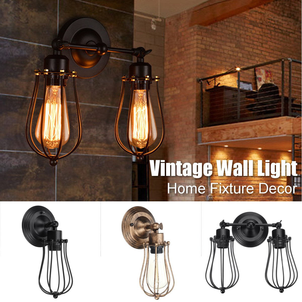 Black Metal Vintage Industrial Loft Rustic Wall Sconce Lamp Light Fixture Decor 