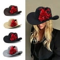 thumbnail image 2 of ROZYARD Western Cowboy Hat Cowgirl Hat Flower Feathers Womens Fedora Hat Party Props, 2 of 16