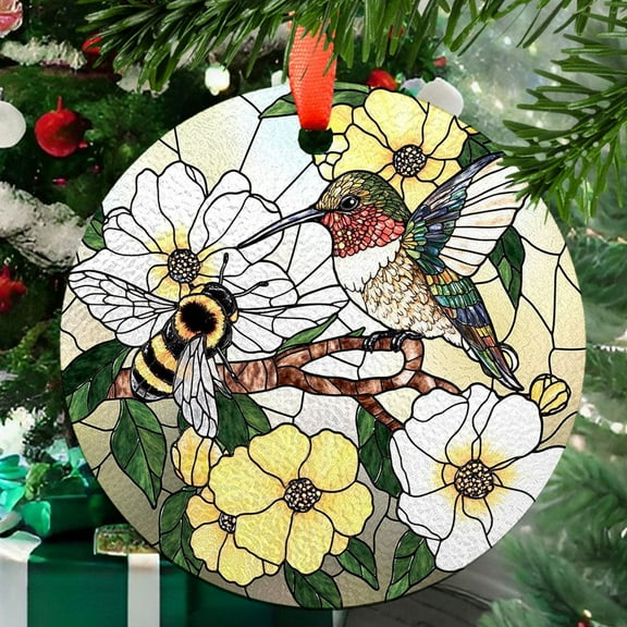 Hummingbird and Bee Flower Ornament Suncatcher, Bee Ornament, Bird Wall Art, ifts for Mom, Indoor Decor, Memory Sympathy Gift, 2025, Holiday 2025, Festive Home Accent, Memorable