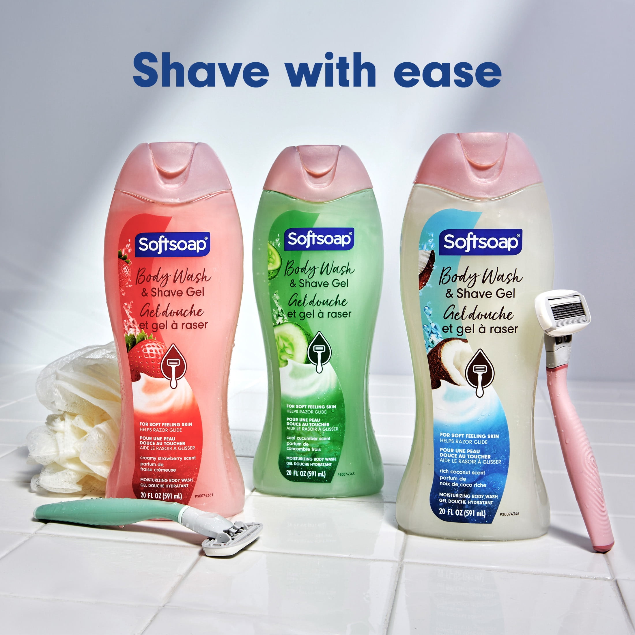 Softsoap Moisturizing Body Wash and Shave Gel, Creamy Strawberry Scent, 20 fl oz Bottle