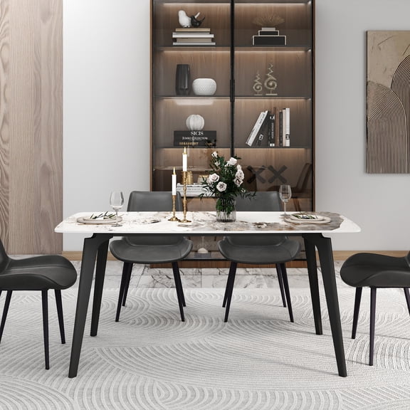 bokifol Long Dining Room Table,Artificial Marble Kitchen Table for Dining Room,62.99" Dinning Room Tables for 6 8,Farmhouse Dinner Table