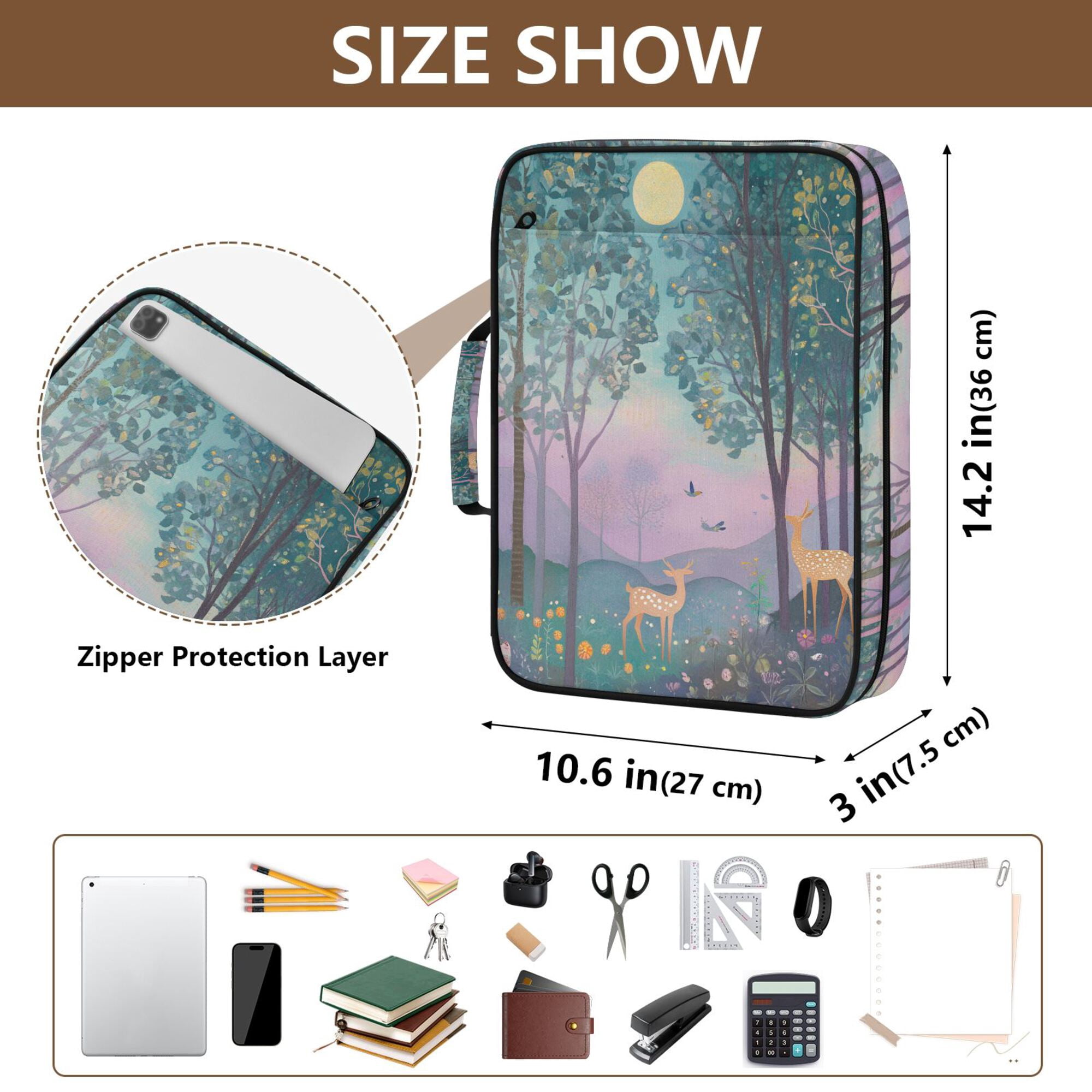 FORMRS Accordion File Folder A4 Size 7-Pocket Expanding Document Organizer Bag with 3 Ring Binder, Purple Forest Scene