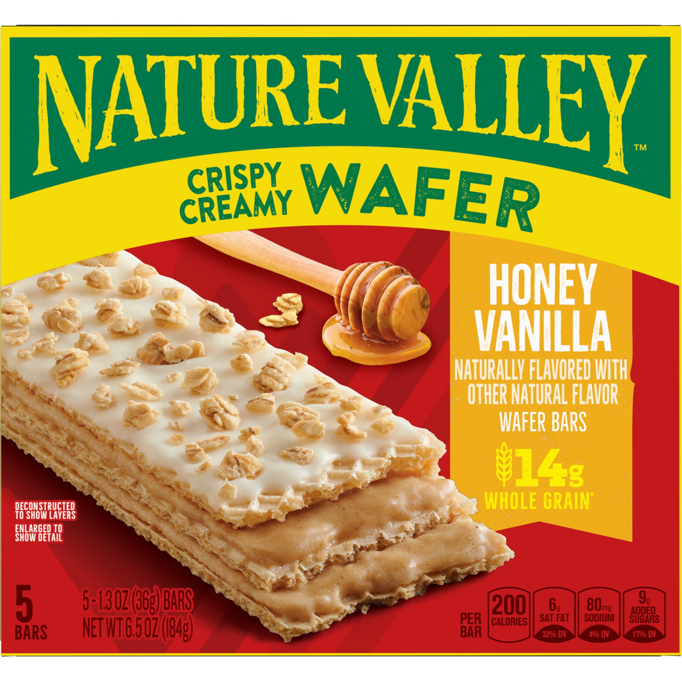 (3 pack) Nature Valley Crispy Creamy Wafer Bars, Honey Vanilla, Whole Grain, 5 Bars, 6.5 oz