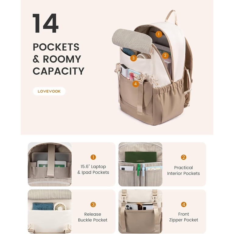 backpacks travel canvas with cup holder LOVEVOOK School Backpack for Teen Girls, Waterproof Travel College Bookbag  for Middle High School with Large Cup Holder & Pencil Case, Fits 15.6''  Laptop, Cute Aesthetic Kids Student Backpack