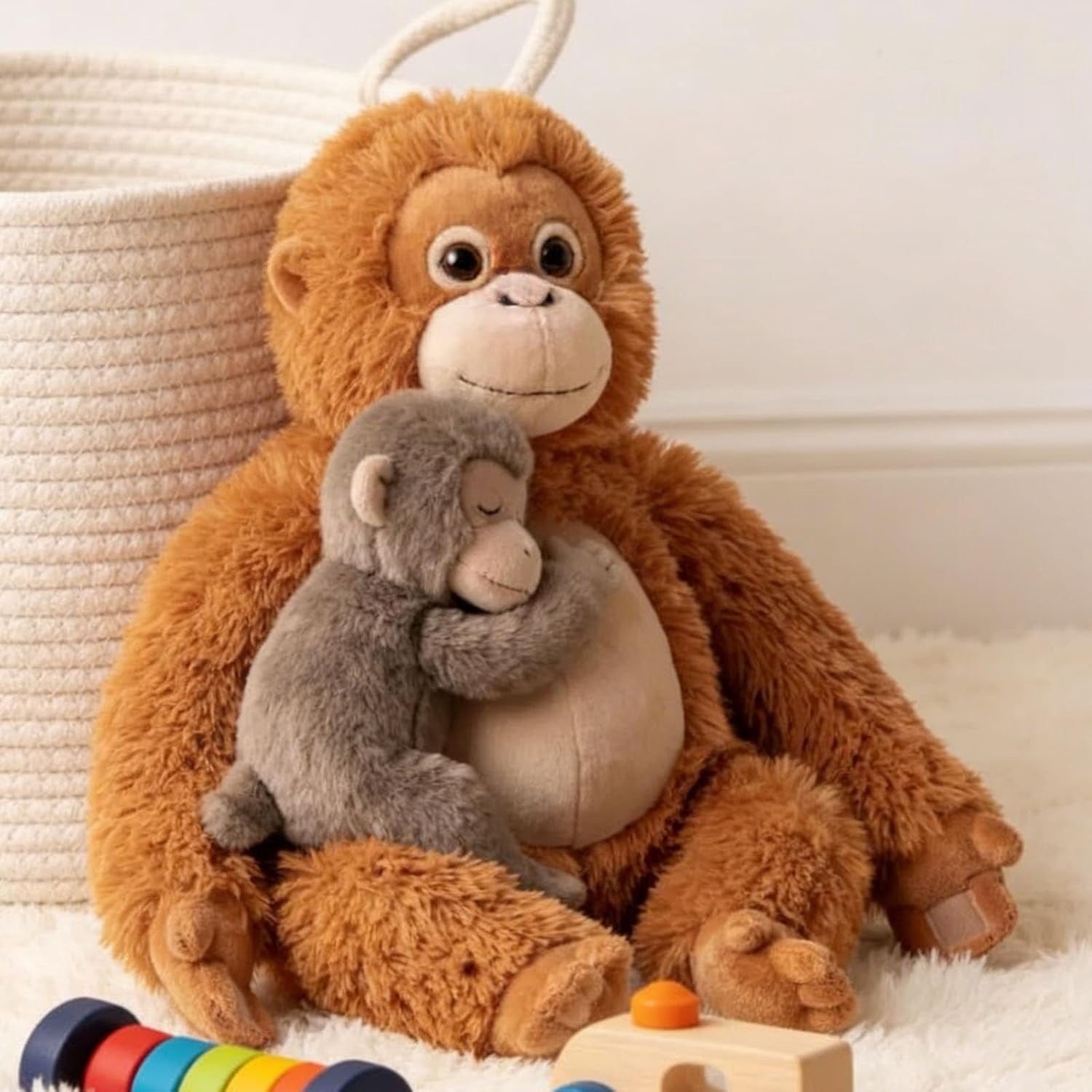 Punch Monkey Plush, Orangutan Plush with Baby Monkey Soft Toy, Washable & Safe for Fans, Realistic Soft Cuddly Monkey Toy