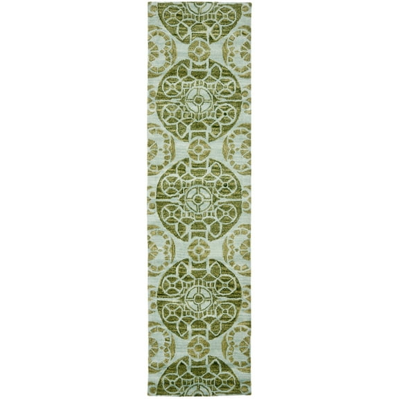 SAFAVIEH Wyndham Louise Medallion Wool Runner Rug, Turquoise/Green, 2'3" x 11'
