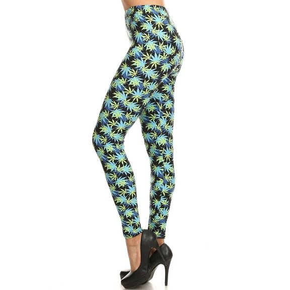 Women's Plus Yellow Leaf Plant Pattern Printed Leggings