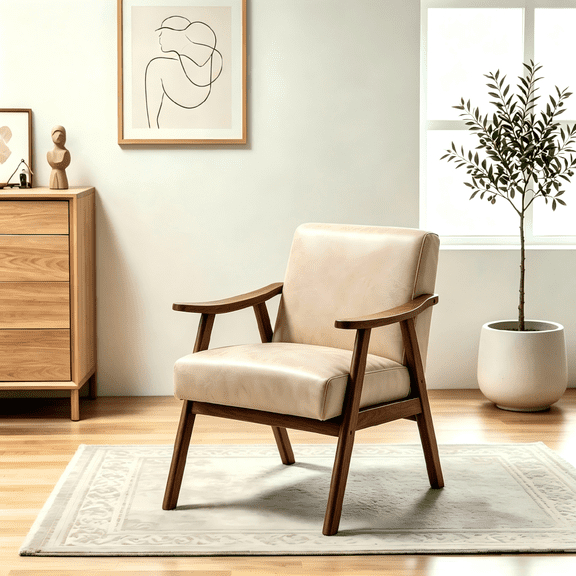Mid-Century Modern Accent Chair, Microfiber Upholstered Armchair with Sturdy Solid Wood Frame for Living Room Bedroom Entryway