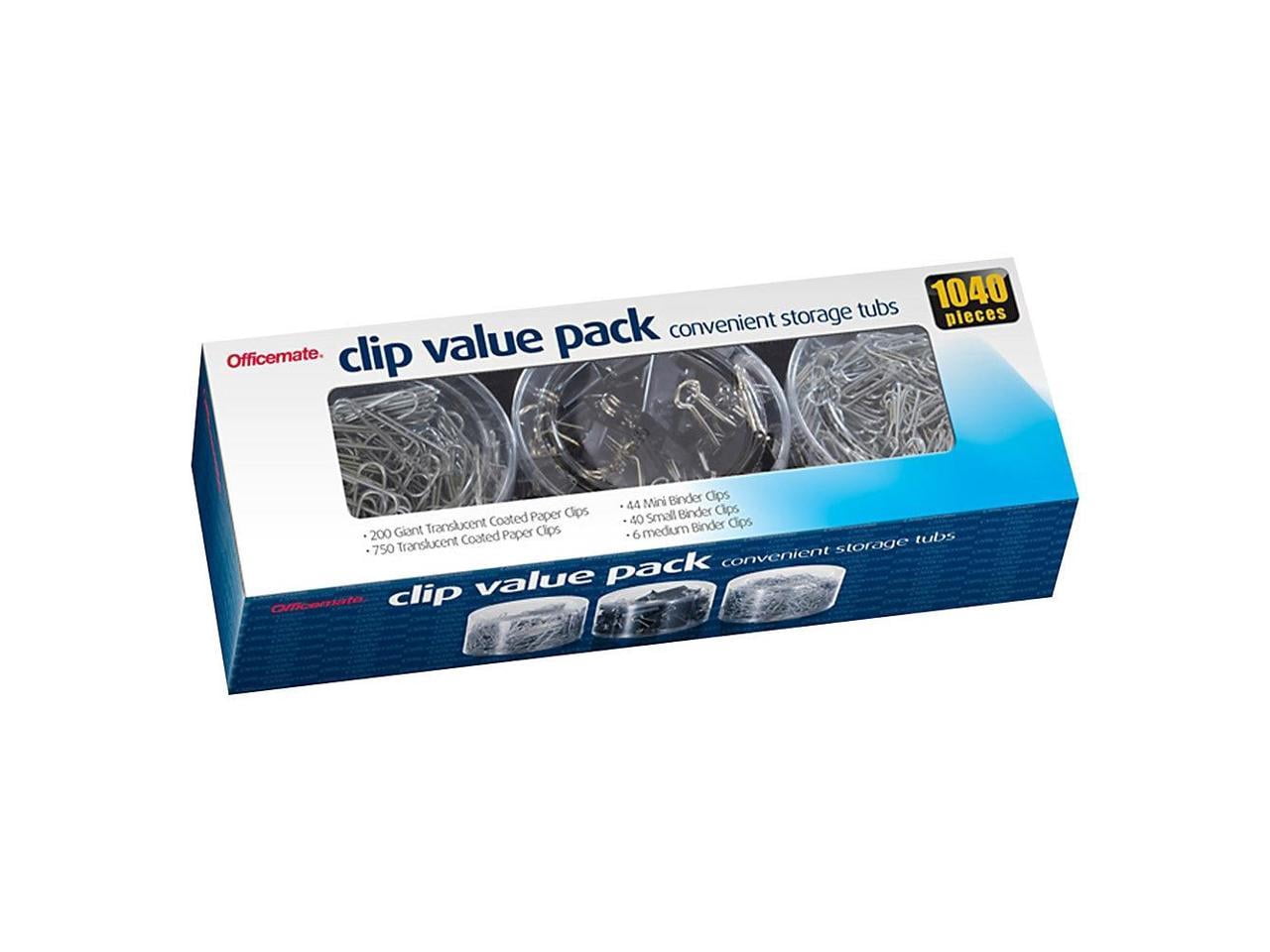 Officemate Clip Value Pack 1040 Pieces, 200 Giant Coated Paperclips, 750 #2 Coated Paperclips, 44 Mini, 40 Small and 6 Medium Black Binder Clips (97300)