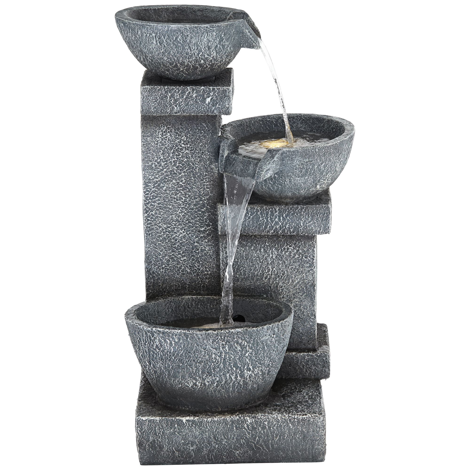 Three Bowls 32 1/4" High Large Modern Indoor Outdoor Decor Gray Faux Stone Floor Fountain w/ Light LED Cascading