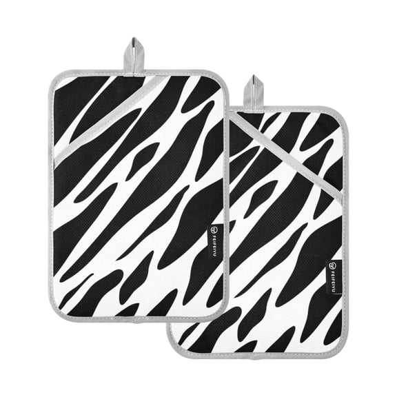 Zebra Black and White Pot Holders Set of 2 Heat Resistant Kitchen Oven Gloves Potholder Cooking Baking Microwave Mitts