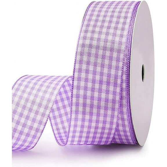 Nvzi Gingham Ribbon Checkered Ribbon 1-Inch Wide Taffeta Plaid Ribbon 25 Yard Long 100% Polyester Woven Edge (Purple, 1 Inch)