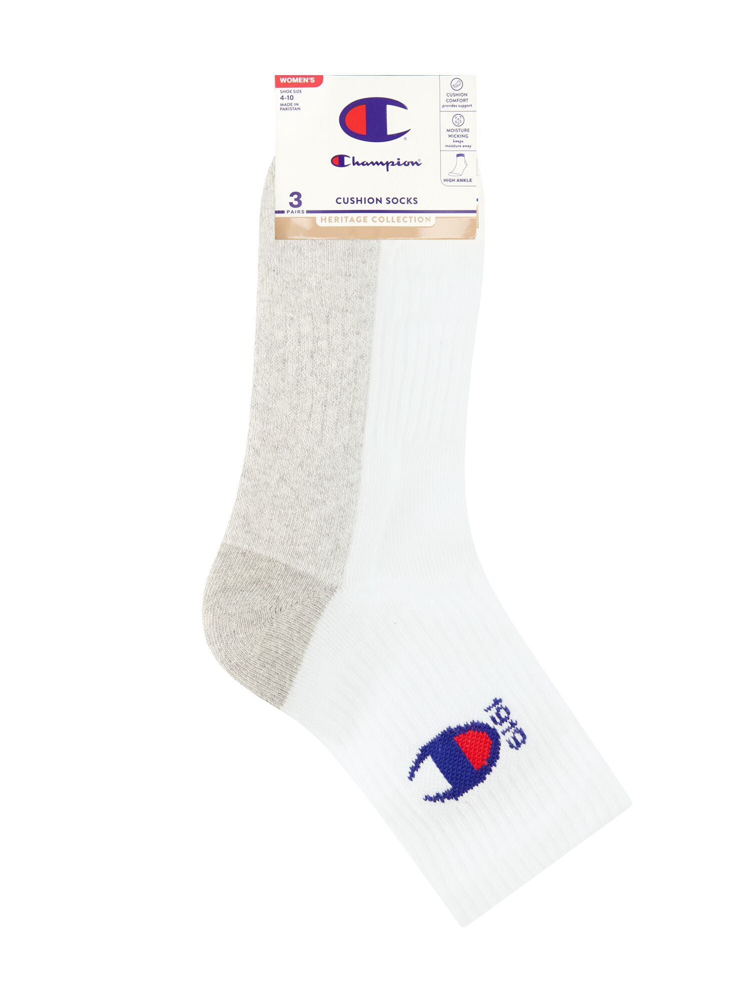 Champion Women’s Heritage Collection High Ankle Cushion Socks, 3 Pack, Sizes 4–10