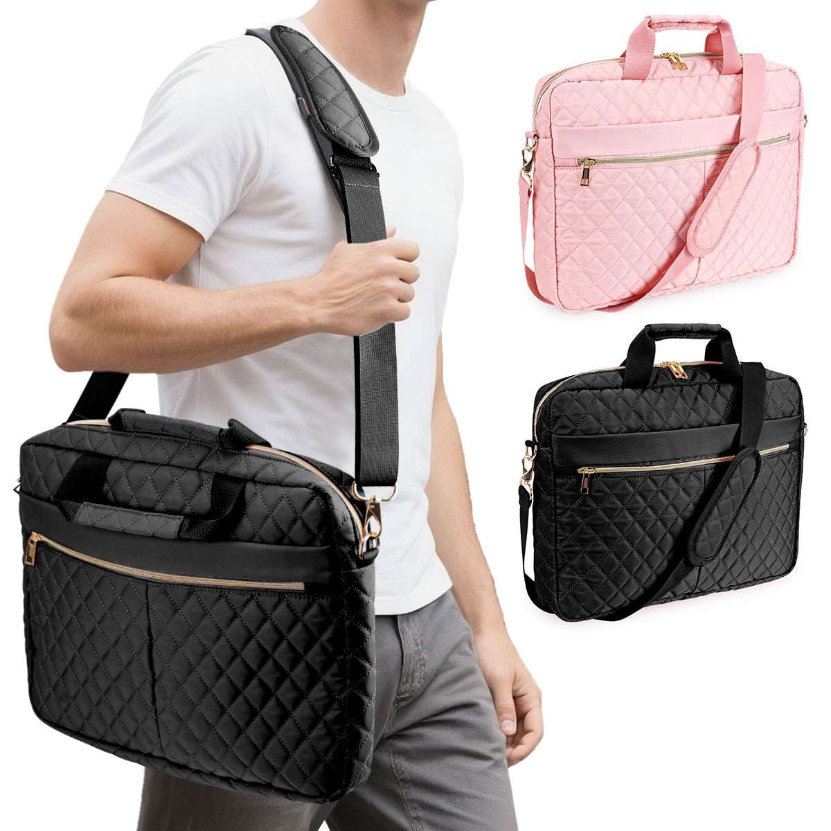 Spencer 15.6 Inch Laptop Bag Briefcase, Computer Messenger Bag, Business Work Travel Laptop Shoulder Bag, Carrying Handbag Laptop Sleeve Case Water-Resistant Satchel for Women Men, Pink