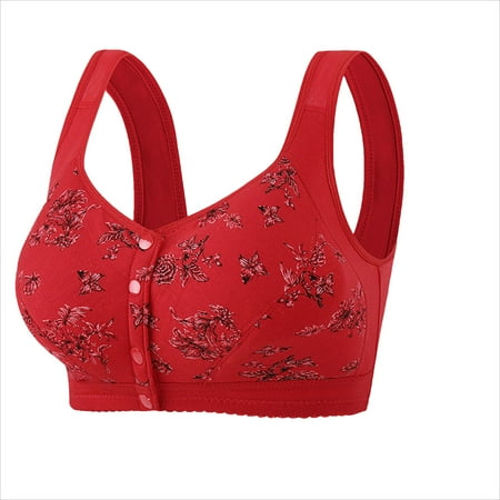 Yyeselk Women s Plus Size Front Closure Bras No Underwire Front Button Breathable Bra Comfort Full Coverage Soft Push up Bras Red XXXL