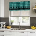 thumbnail image 5 of Teal Black Plaid Valances for Windows, Decorative Rod Pocket Window Valance Curtains, Farmhouse Retro Star Abstract Checked Short Curtain Drapes for Kitchen/Living Room, 2 Panels, 60" W x 18" L, 5 of 8