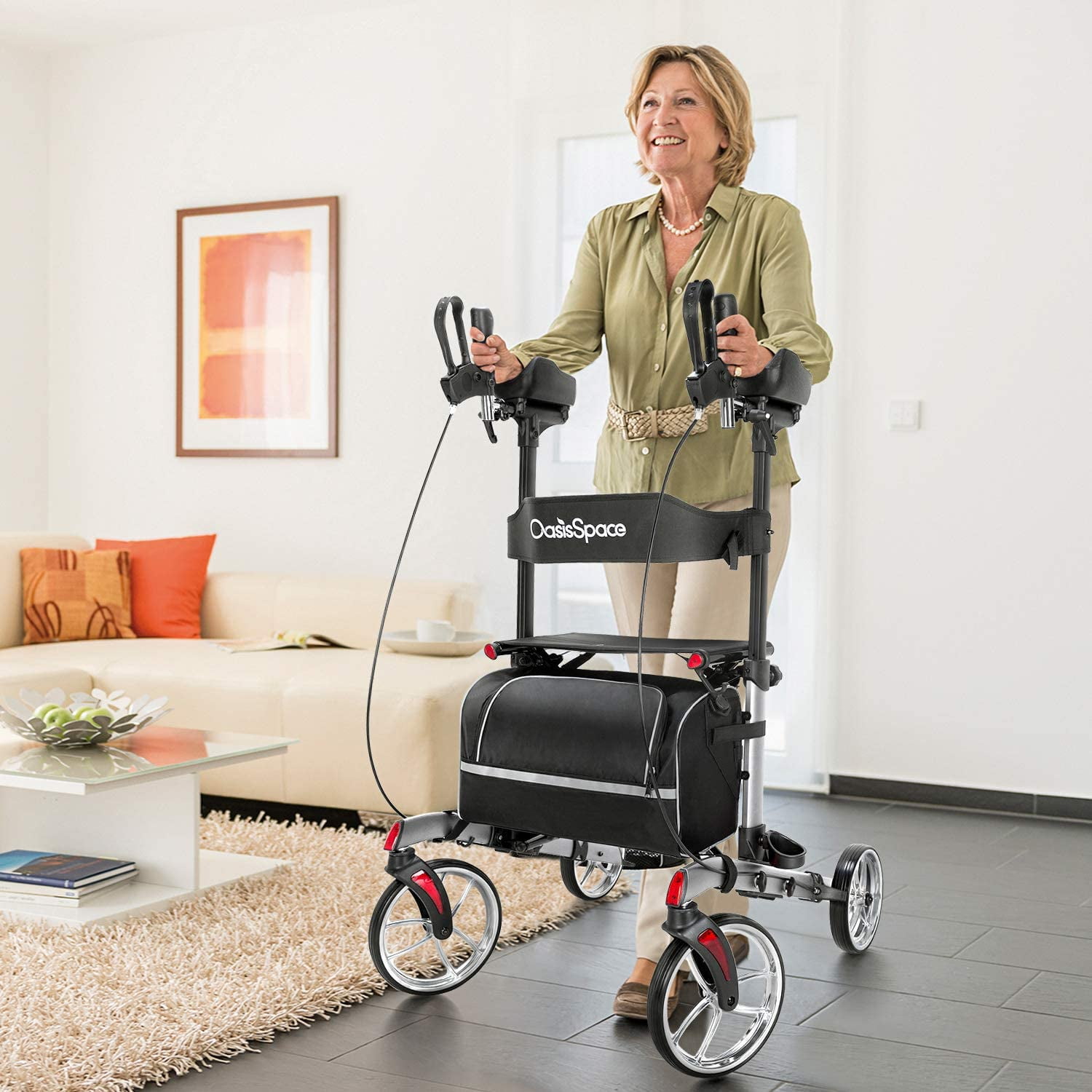 OasisSpace armrest walker- Tall Rollator Walker with 10â Front Wheels Stand Up Walker with