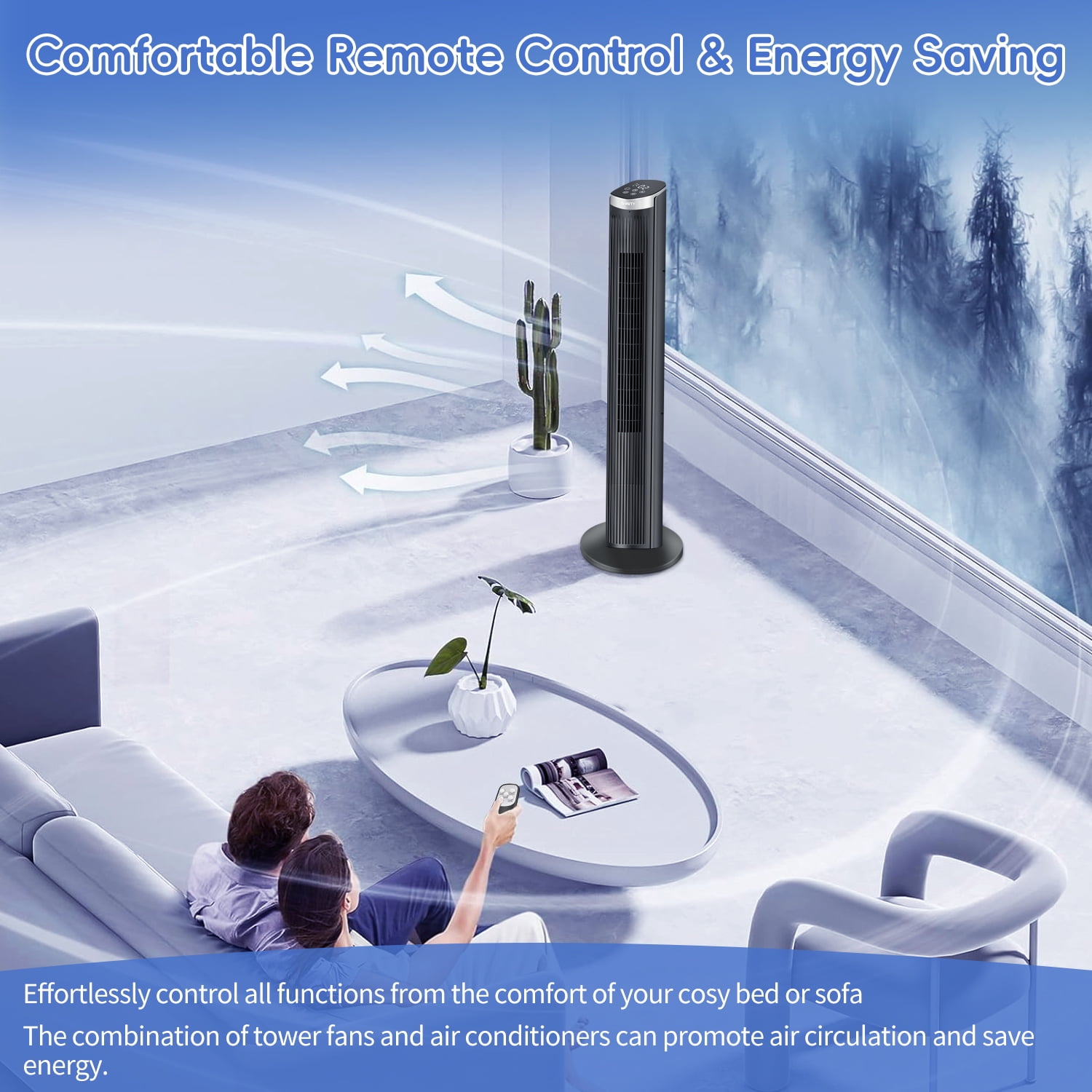 40Inch Tower Fans for Home, CIICII 90 Oscillating Floor Fan,LED Display with Remote,28ft/s High Velocity,5 Speeds, 12H Timer, 3 Modes- Black