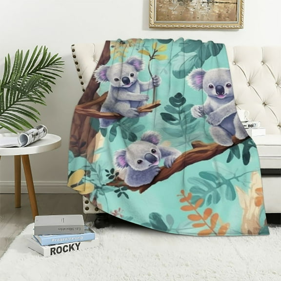 BCIIG Cute Koala Blanket Fashion Cartoon Koalas Bear Bule Throw Blankets Gifts for Kids Girls Lightweight Soft Fleece Cozy for Sofa Couch Bed Room Decor  40x50in